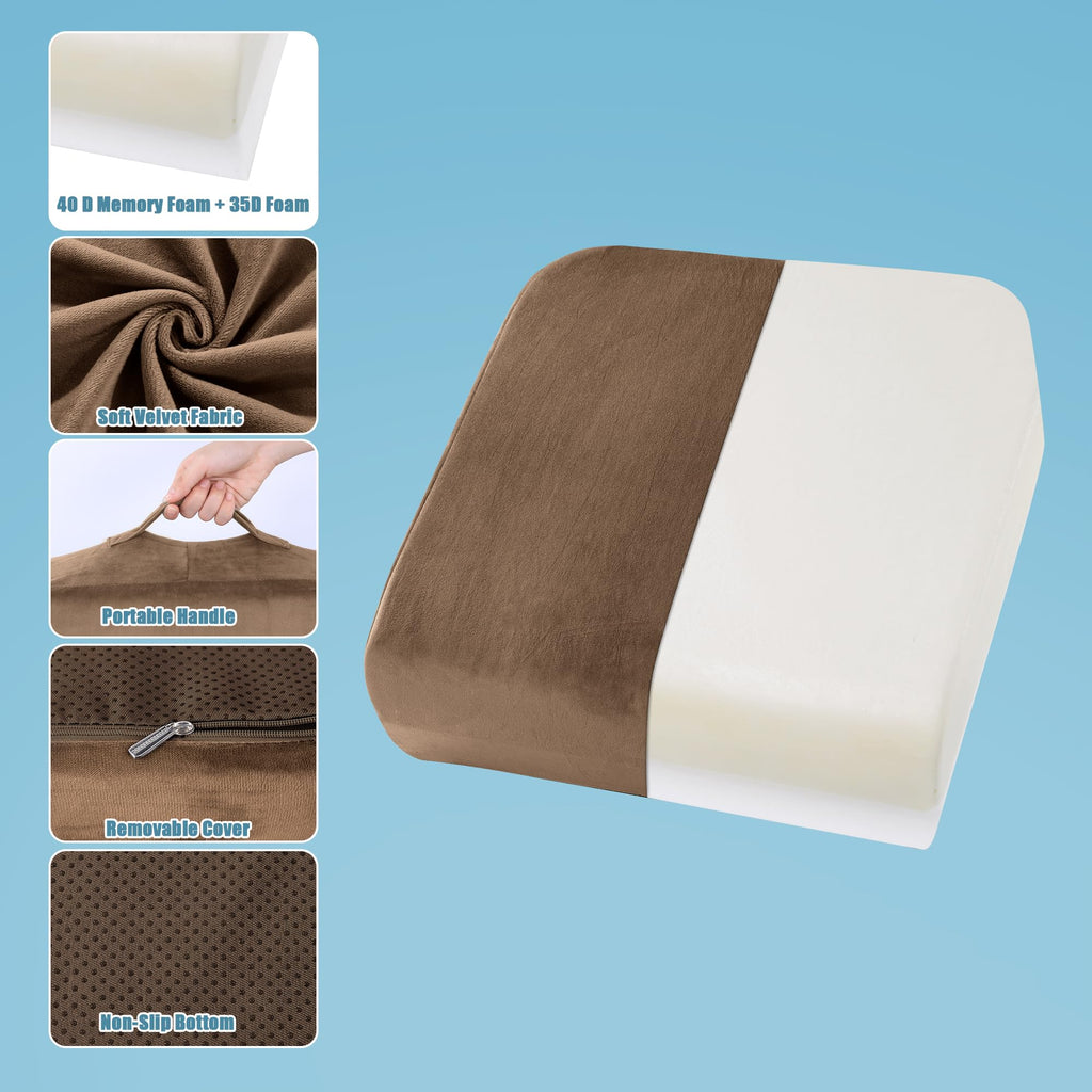 HOMBYS Extra Thick Seat Cushions for Office Chair & Elderly Wheelchair,Adult Booster for Car,Memory Foam Car Cushion for Height,Desk Chair Seat Cushion (Brown)