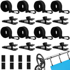 codree 24 Pcs Pool Solar Cover Reel Attachment Kit, Inground Swimming Pool Solar Cover Straps and Clips, Solar Blanket Strap Kit Including 8 Straps with Hooks, 8 Clips and 8 Touch Fastener (Black)