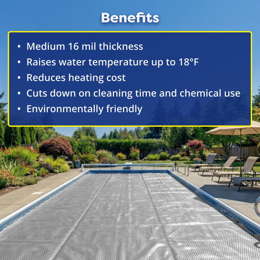 In The Swim 18' x 36' Ultra Silver Rectangle Solar Pool Cover 16 Mil for Solar Heating Above Ground Pools and Inground Pools