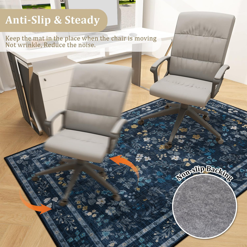 chakme Office Chair Mat for Hardwood Floor, 48"x36" Easy Glide Computer Desk Mat Protector for Rolling Chair Under Desk Rug Nonslip Backing, Machine Wash, (Floral)
