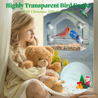 Window Bird Feeder with 4 Strong Suction Cups,DIY Clear Bird Feeder with Christmas Clear Glass Ball Ornaments, Wild Bird House Window for Garden Decor,Elderly Kids and Cat Viewing Bird