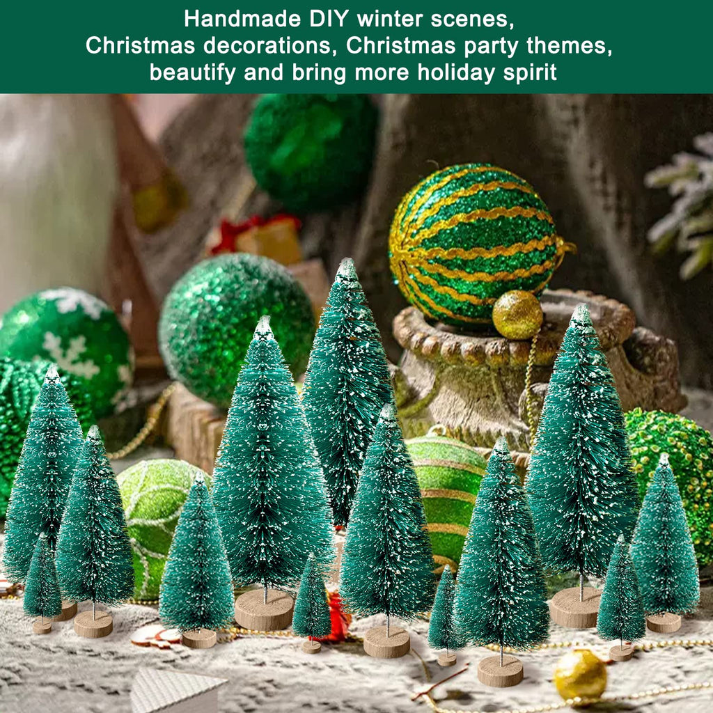 30Pcs Mini Christmas Trees, Artificial Christmas Tree Bottle Brush Trees Christmas with 5 Sizes, Sisal Snow Trees with Wooden Base for Christmas Decor Christmas Party Home Table Craft
