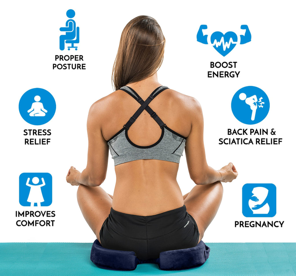 ComfiLife Premium Comfort Seat Cushion - Non-Slip Orthopedic 100% Memory Foam Coccyx Cushion for Tailbone Pain - Cushion for Office Chair Car Seat - Back Pain & Sciatica Relief (Navy)