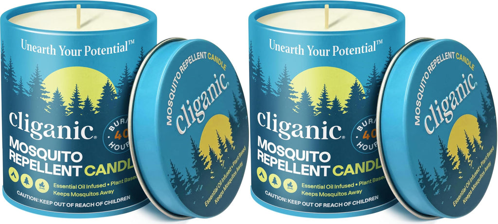 Cliganic Natural Mosquito Repellent Candle (9oz, Pack of 2) | Citronella, DEET Free, Essential Oil Infused for Outdoor, Camping | Burns 40 Hours