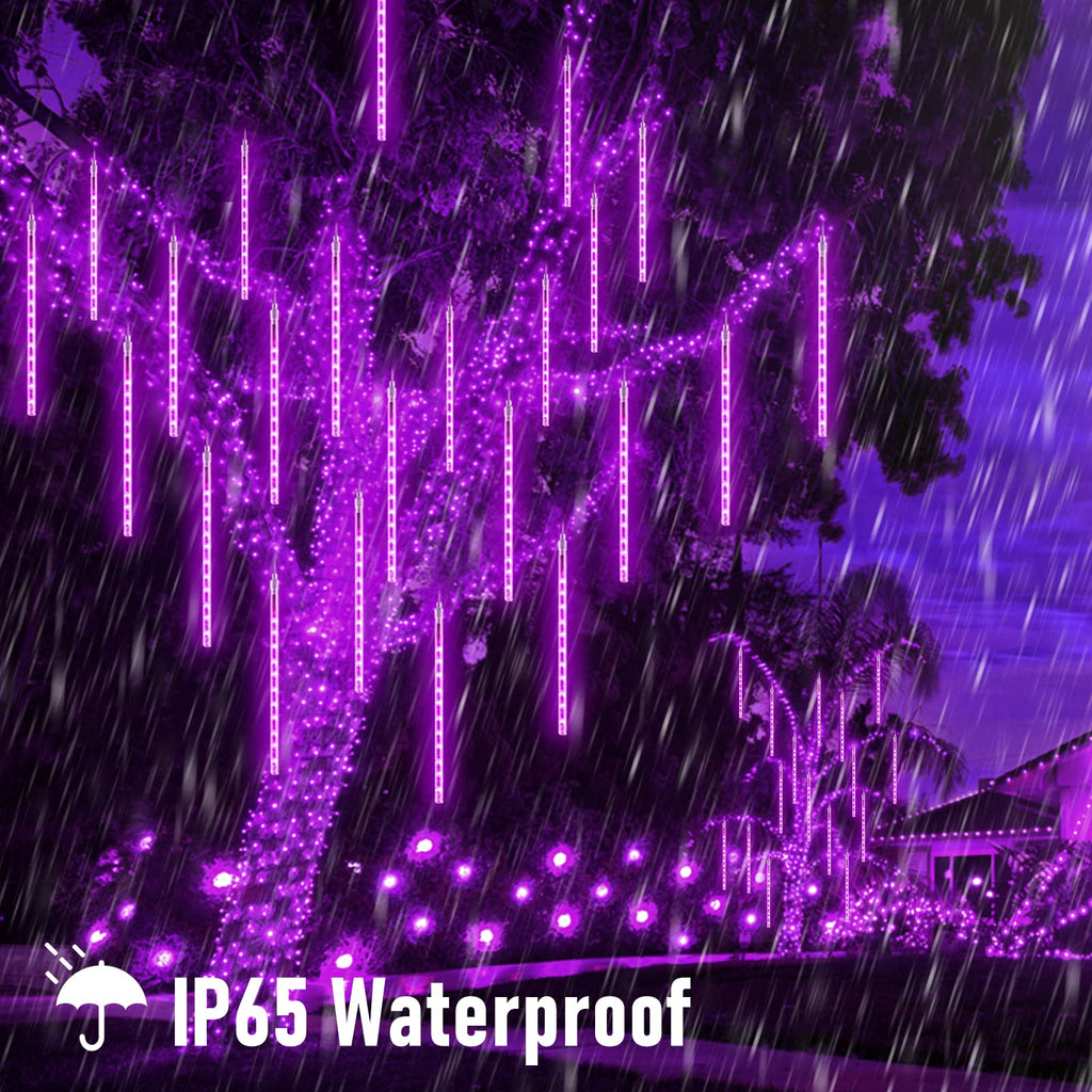 JMEXSUSS 2 Pack Purple Solar Halloween Lights, 16 Tube 288 LED Solar Meteor Shower Rain Lights, Solar Christmas Lights Outdoor Waterproof for Tree Halloween Christmas Decorations