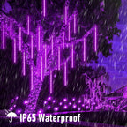 JMEXSUSS 2 Pack Purple Solar Halloween Lights, 16 Tube 288 LED Solar Meteor Shower Rain Lights, Solar Christmas Lights Outdoor Waterproof for Tree Halloween Christmas Decorations