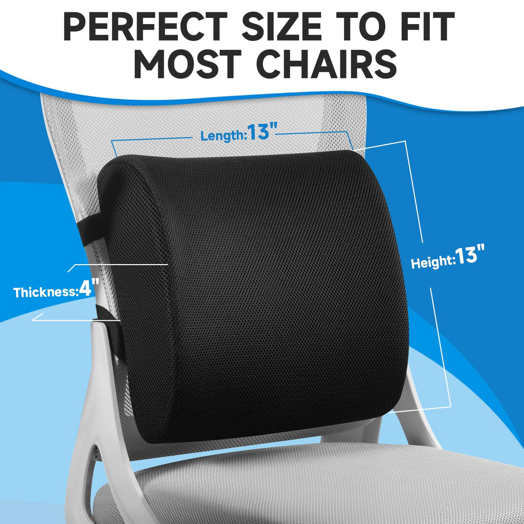 Lumbar Support Pillow for Office Chair, Memory Foam Office Chair Back Support,Lower Back Pillow for Car Seat, Back Pain Relief, Back Pillow for Chair with Adjustable Strap and Mesh Washable Cover