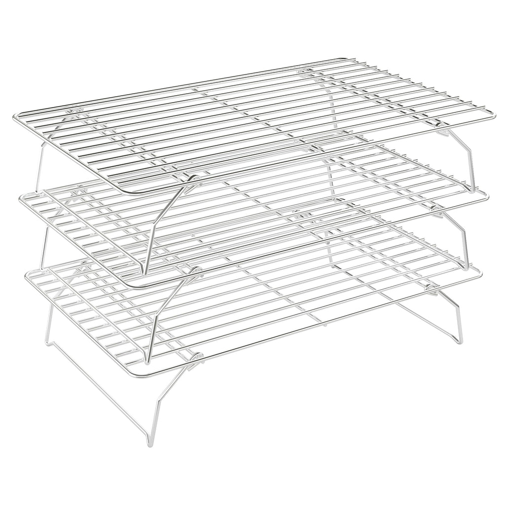 3 Tier Stackable Cooling Rack for Batch Cooling Cookie, Pizza, Cake-15.8”x 10”- Heavy Duty Cooling Racks for Cooking and Baking, Oven and Dishwasher Safe Baking Supplies-Silver