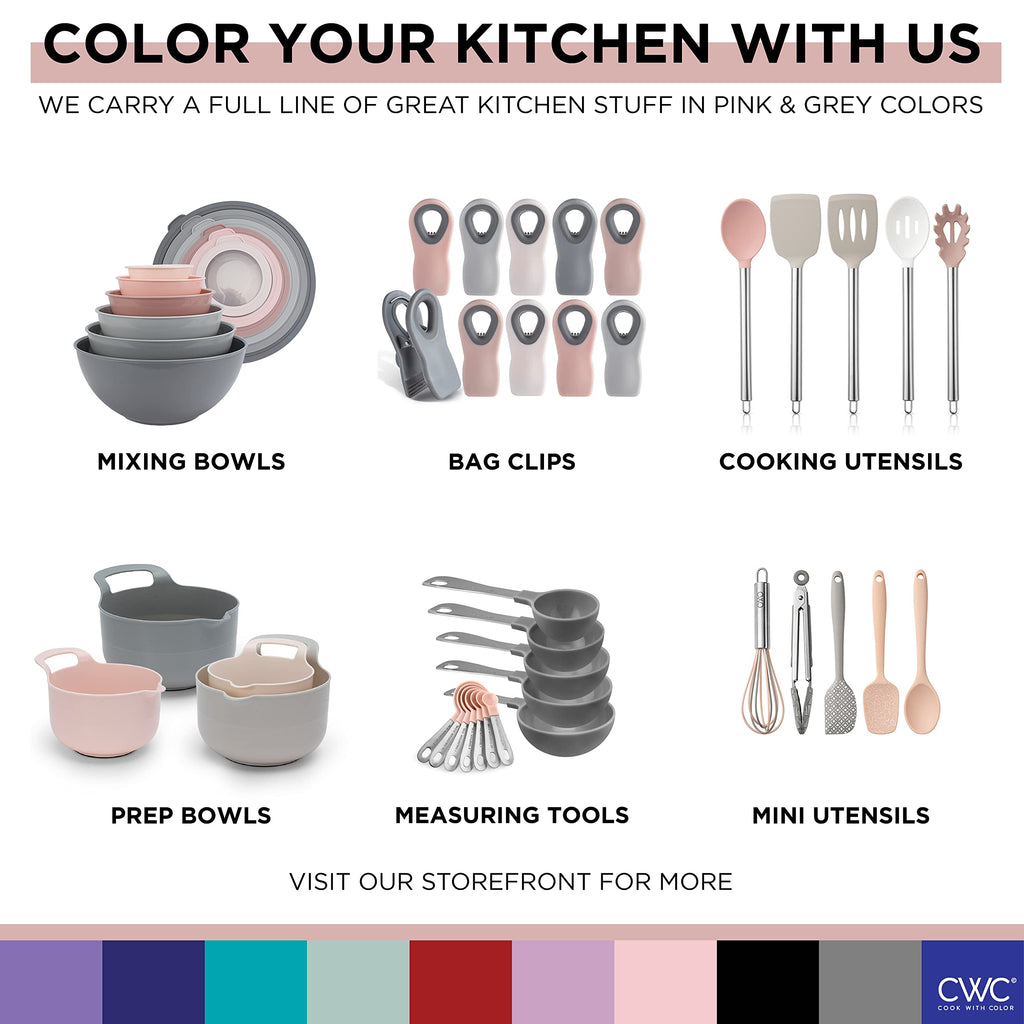 COOK WITH COLOR Prep Bowls with Lids- Wide and Deep Nesting Plastic Small Mixing Bowl Set with Lids, 8 Piece Set - Deep Bowls, Grey/Pink