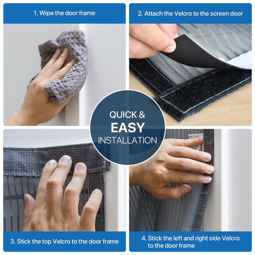 Heavy Duty Door Screen Magnetic Closure, LOVIGA Thickened Fiberglass Screen Door Mesh, Self Sealing, Tear Resistant, Easy Assemble, Fine Mesh Keep Bugs Out Fit Door Size 36 Inch X 82 Inch