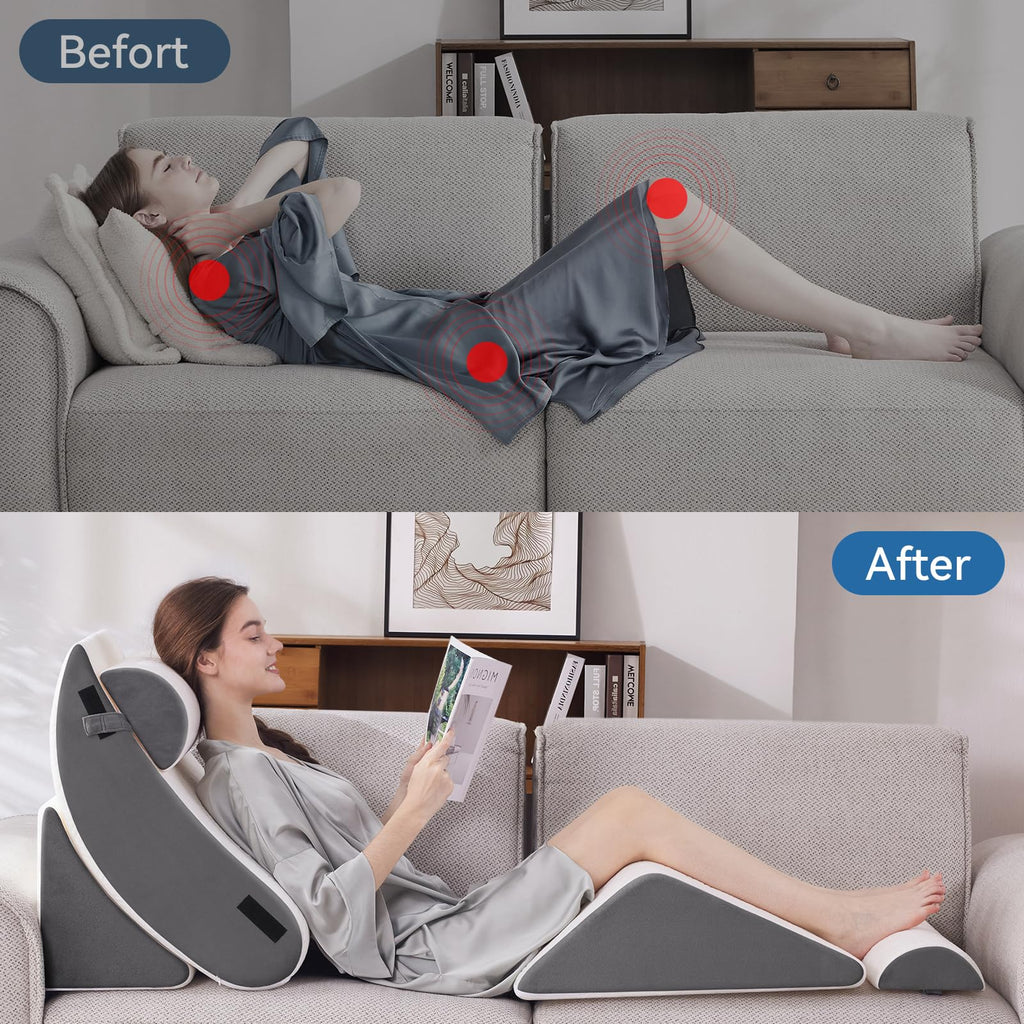 Negwoo 5PCS Orthopedic Bed Wedge Pillow Set for Sleeping, Post Surgery Foam Support Pillow for Back, Neck, Leg Pain Relief and Acid Reflux, Comfortable Adjustable Pillow with 2PCS Axilla Pillow Grey
