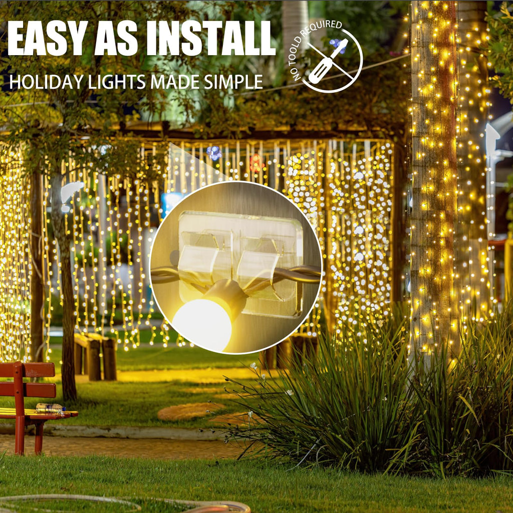 Keviyi Hooks for Outdoor String Lights Clips: 54Pcs Heavy Duty Cable Clips with Waterproof Adhesive Strips for Hanging Christmas Light - Outside UV-Resistant Clear Sticky Cord Holders Rope Organizer