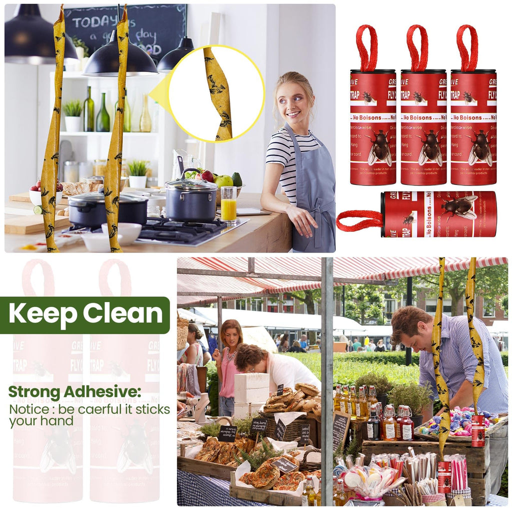 Qualirey 160 Pack Fly Strips Sticky Fly Trap Indoor Outdoor Hanging Fly Ribbon Tape Paper Flying Insect Trap Gnat Killer Traps for Fruit Flies, Bug, Insect, Pest (Red)
