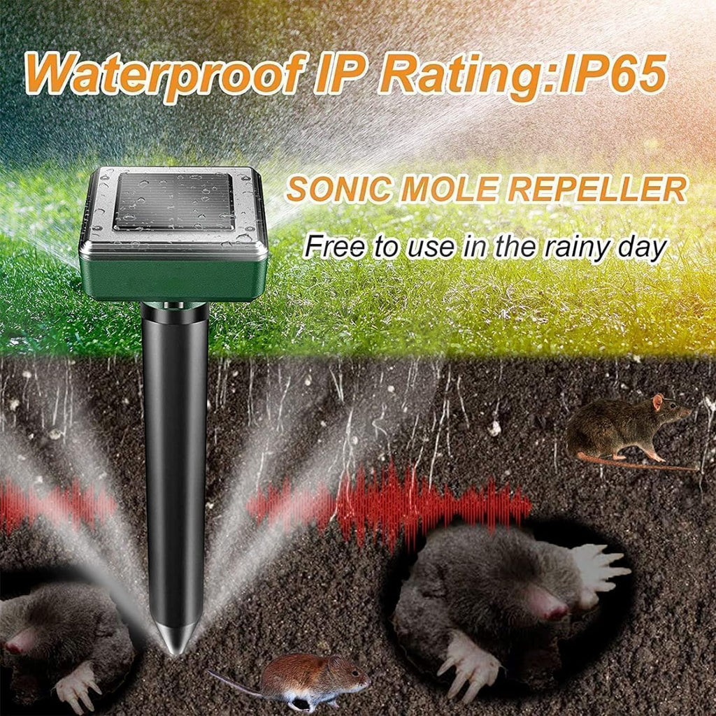 outtkitywi 8 Pc Mole Repellent Solar Powered Sonic Mole Deterrent Spikes, Snake Gopher Vole Repellent for Lawn Garden & Yard Gopher Deterrent, Groundhog Repeller