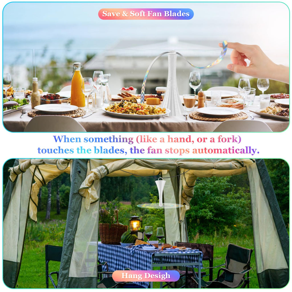 Rechargeable Fly Fans for Tables, Belfans Fly Fans for Outdoor Tables USB, Fly Fans to Keep Flies Away by Soft Blades, Food Fans for Camping, Picnic, Fishing, Fly Repellent Outdoor Patio, 3pcs, White