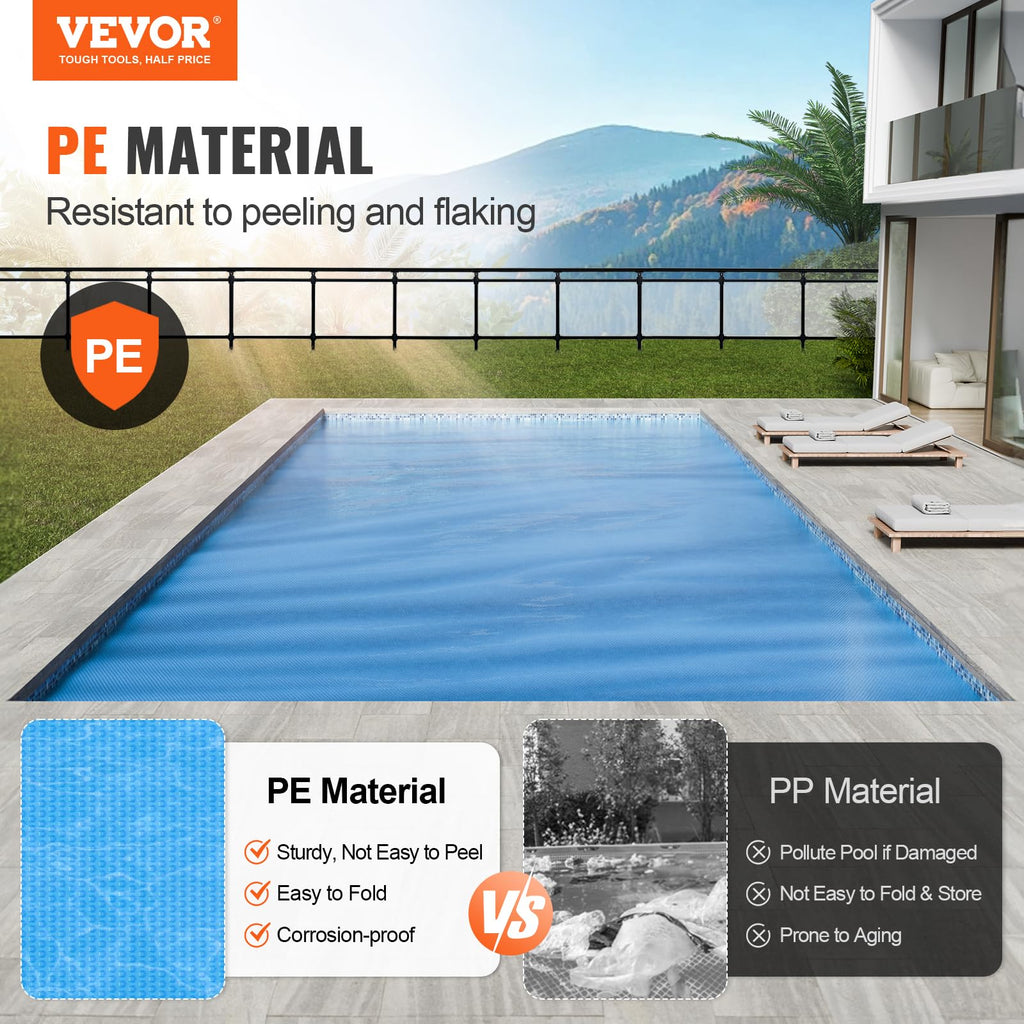 VEVOR Solar Pool Cover, 24 x 12 ft Rectangle Solar Cover 16 mil for Pools, Inground Above Ground Swimming Pool Solar Blanket with Bubble, Heat Retaining Solar Covers Blue