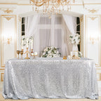 B-COOL 60x102 Inch Silver Tablecloth Halloween Rectangle Silver Sequin Tablecloth Sequin Table Linens Glitter Tablecloth Wedding Sequin Tablecloth for Christmas Halloween