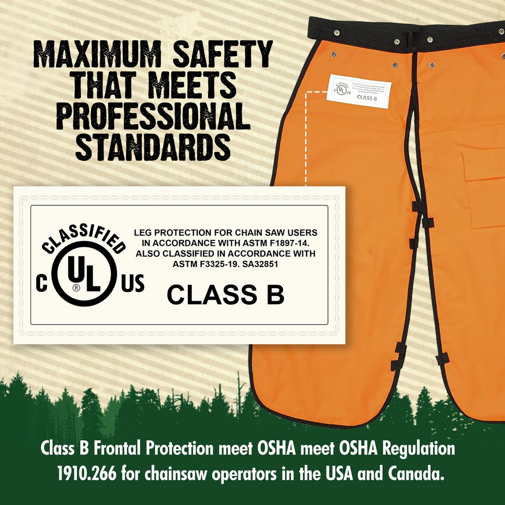 FORESTER Chainsaw Chaps for Men & Women | Apron Style Men's Chain Saw Chaps with Pocket & Adjustable Waist | Chainsaw Safety Equipment | Orange 35"