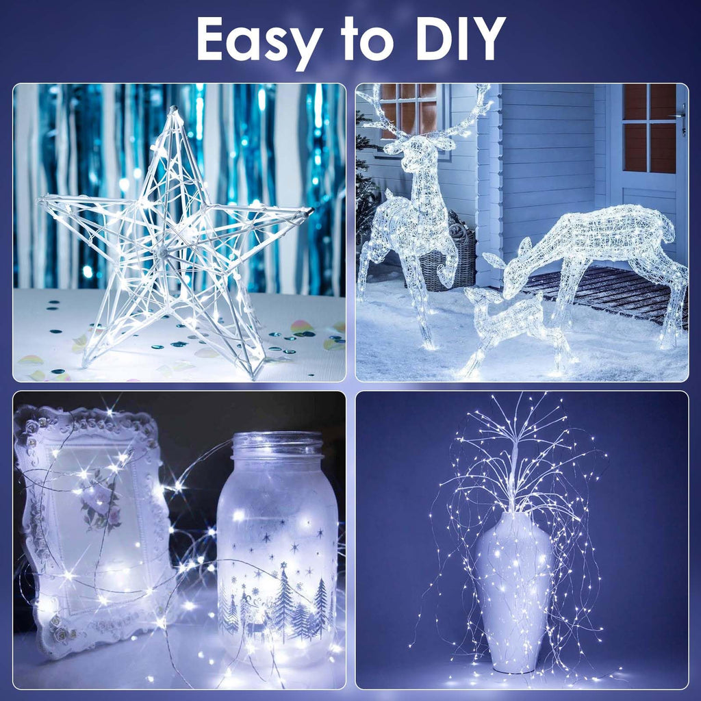 2-Pack White Fairy Lights Battery Operated with Timer, Waterproof 16FT 50 LED String Lights Outdoor Indoor, Twinkle Lights for Bedroom Dorm Wedding Birthday Christmas Parties Centerpiece (Cool White)