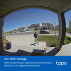 Tapo 2K+ Wired or Battery Powered Smart Video Doorbell with Chime - 180° Field of View, Person/Vehicle/Package Detection, Ring Call, 2-Way Audio, Subscription-Free Local Storage or Optional Cloud,D225