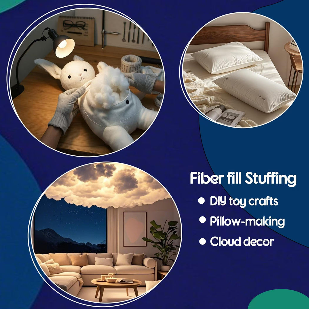 GOMICRAFT Fiberfill Stuffing for Crochet Animals, 1.0lb/450g for Crafts, Cushion and Clouds, Premium Quality Fiber Fill Pillow Stuffing Machine Washable Ployester.