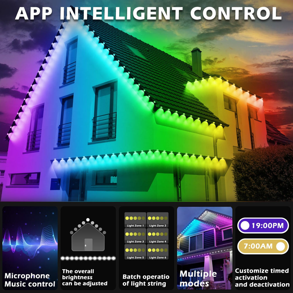 Permanent Outdoor RGB Lights,Waterproof Smart LED Eaves Lights with App/Remote Control,for Christmas and All Holiday Decor,Daily and Accent Lighting,House Roof and Garden Lighting (200FT)