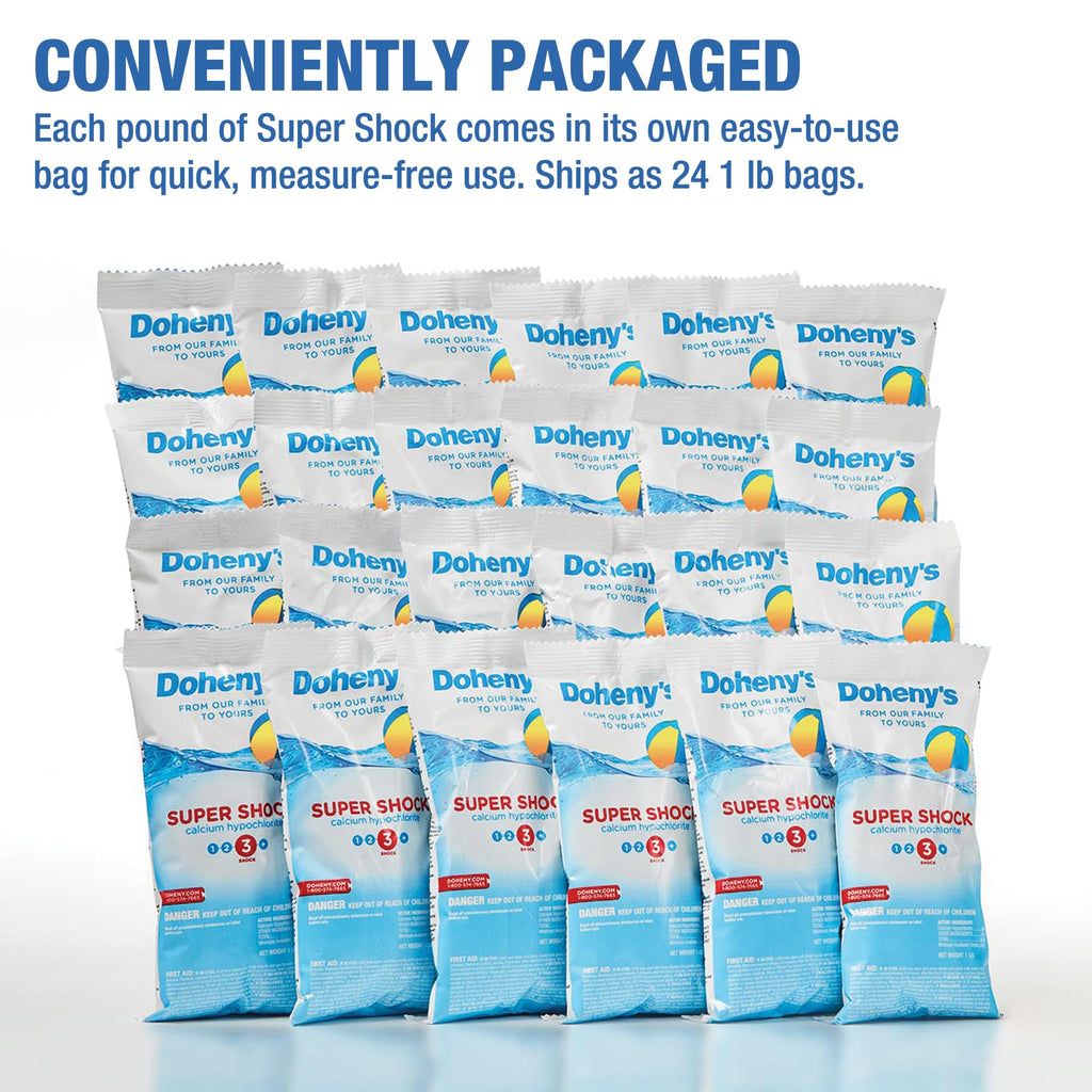 Doheny's Super Pool Shock | Pro-Grade Chlorine Shock, Quick-Dissolving, Fast-Acting 68% Cal-Hypo Granular Pool Shock | 24 x 1lb Bags, Proudly Made in the USA