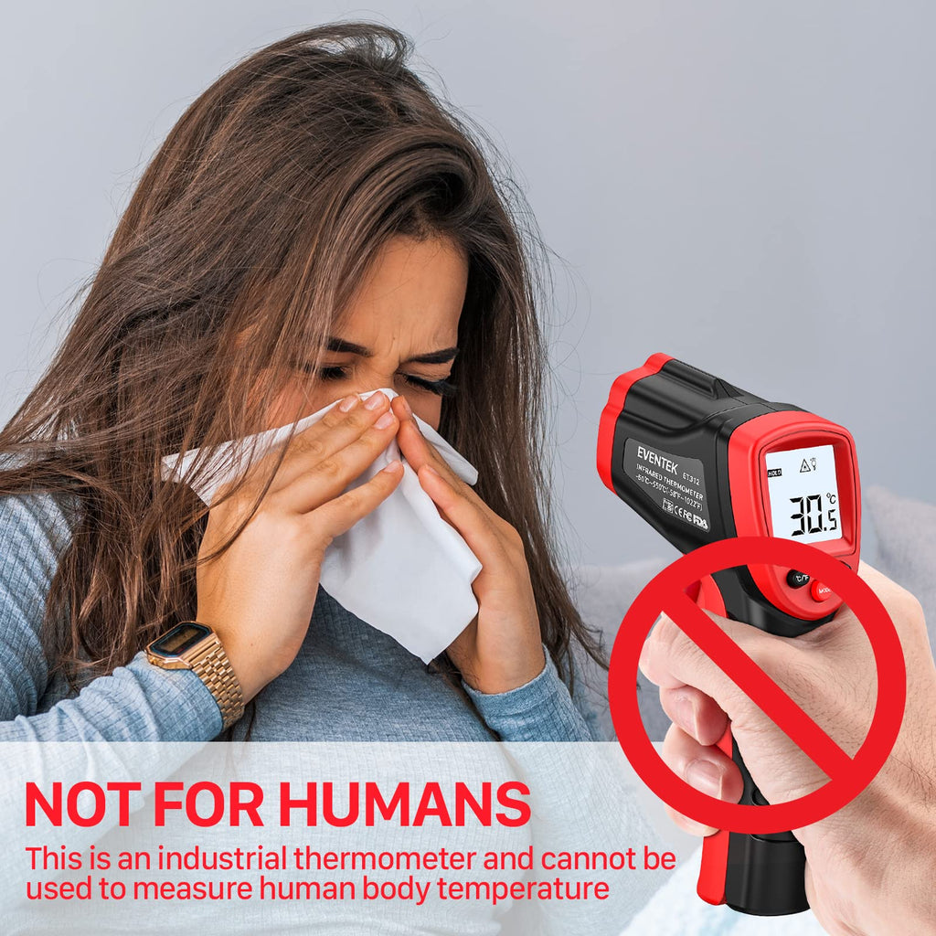 Eventek Infrared Thermometer Gun -58°F~1022°F (-50°C~550°C), IR Laser Thermometer Gun for Cooking, Pizza Oven, Grill, Griddle, Engine with Adjustable Emissivity & Max Min (NOT for Humans)