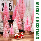 30Pcs Mini Christmas Trees Artificial Christmas Tree Bottle Brush Trees with Wooden Base for Christmas Decor Christmas Party Home Table Craft Decorations(Pink+White)