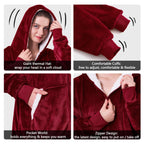 JOYWOO Wine Red Wearable Blanket Hoodie, Christmas Birthday Gifts for Mom Women Men, Oversized Hooded Blanket for Adult, Cozy Fuzzy Sherpa Sweatshirt Blanket with Giant Pocket and Zipper