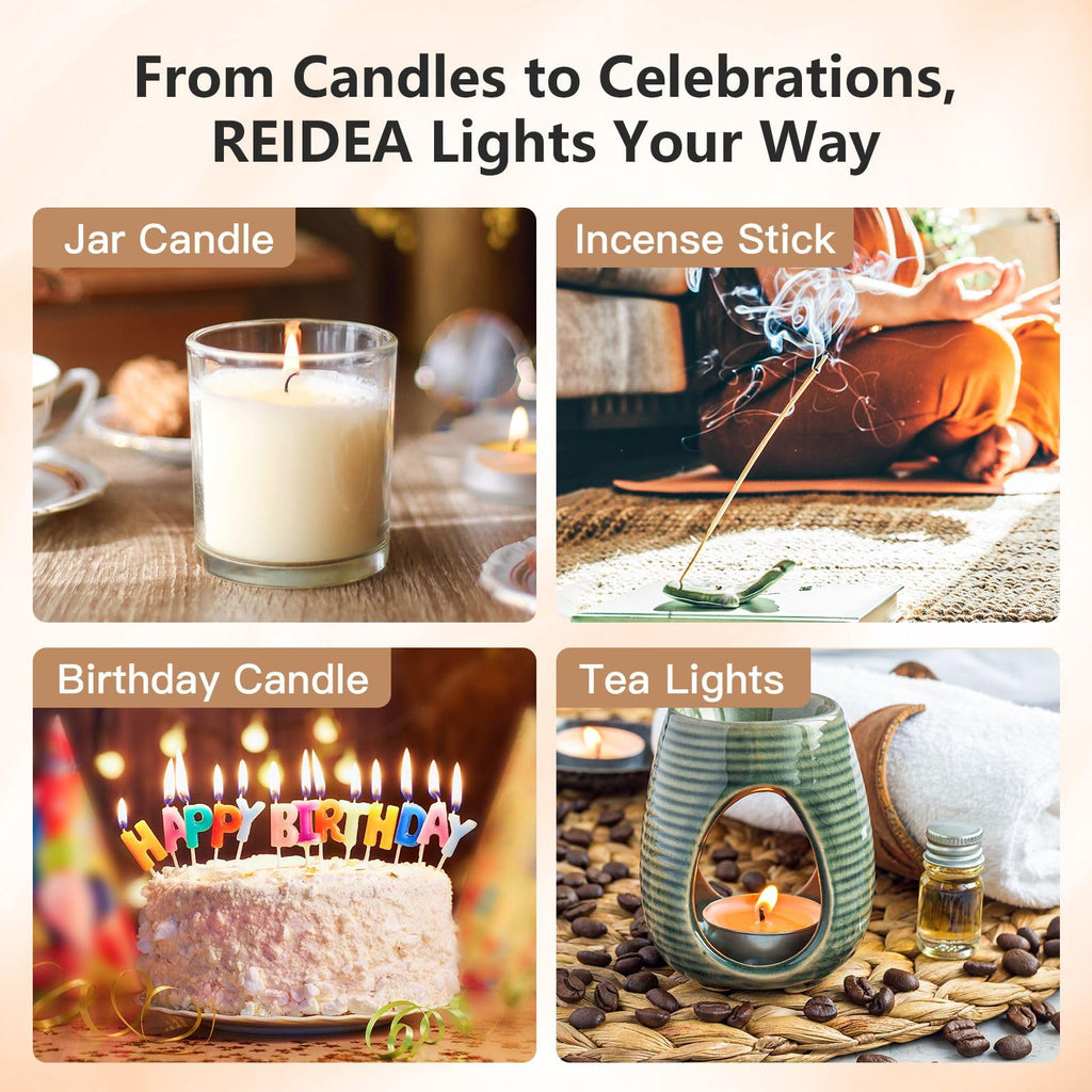 REIDEA Electric Lighter R1 Flat Candle Lighter, Windproof Flameless USB Rechargeable Arc Lighter with Safe Button and Power Indicator for Candle, BBQ and Fireworks, Rose Gold