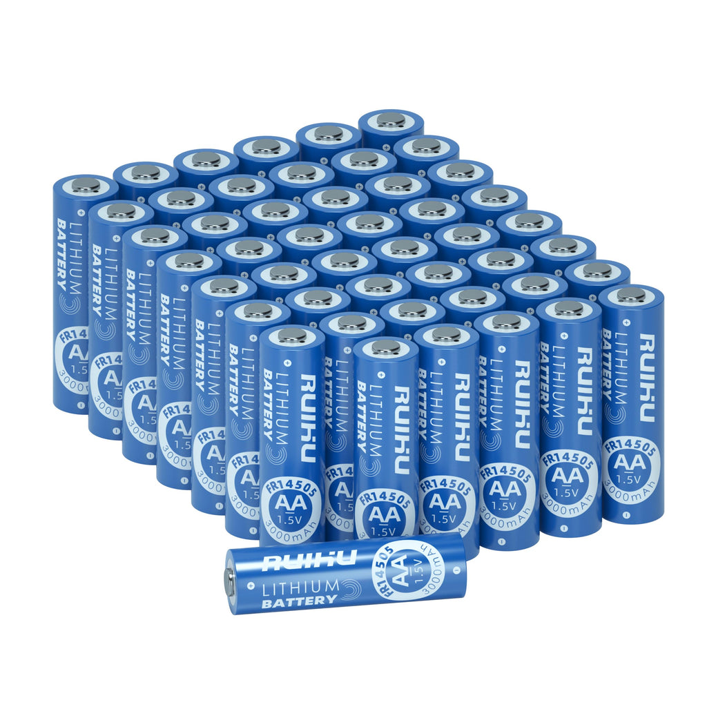 RUIHU AA Batteries 48 Pack Lithium Iron Double A Batteries 1.5V 3000mAh Longer Lasting AA Lithium Batteries for Blink Camera, Blink Battery Replacement Non-Rechargeable(Lithium AA-48 Count)