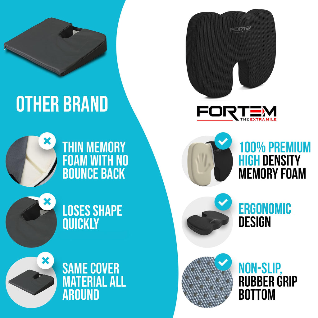 FORTEM Office Chair Cushion and Back Support for Office Chair, Lumbar Support Pillow, Memory Foam, Non Slip Sitting and Back Rest for Gaming, Car Seat Cushion, Chair Pad, XL