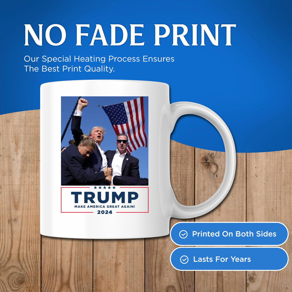 Trump Shot At Coffee Mug - Trump Bloody Ear Fist Pump PA Butler Pennsylvania Rally Failed Assassination Attempt - Trump 2024 - 11 Ounce Coffee Cup - Dishwasher and Microwave Safe - TRUMP15