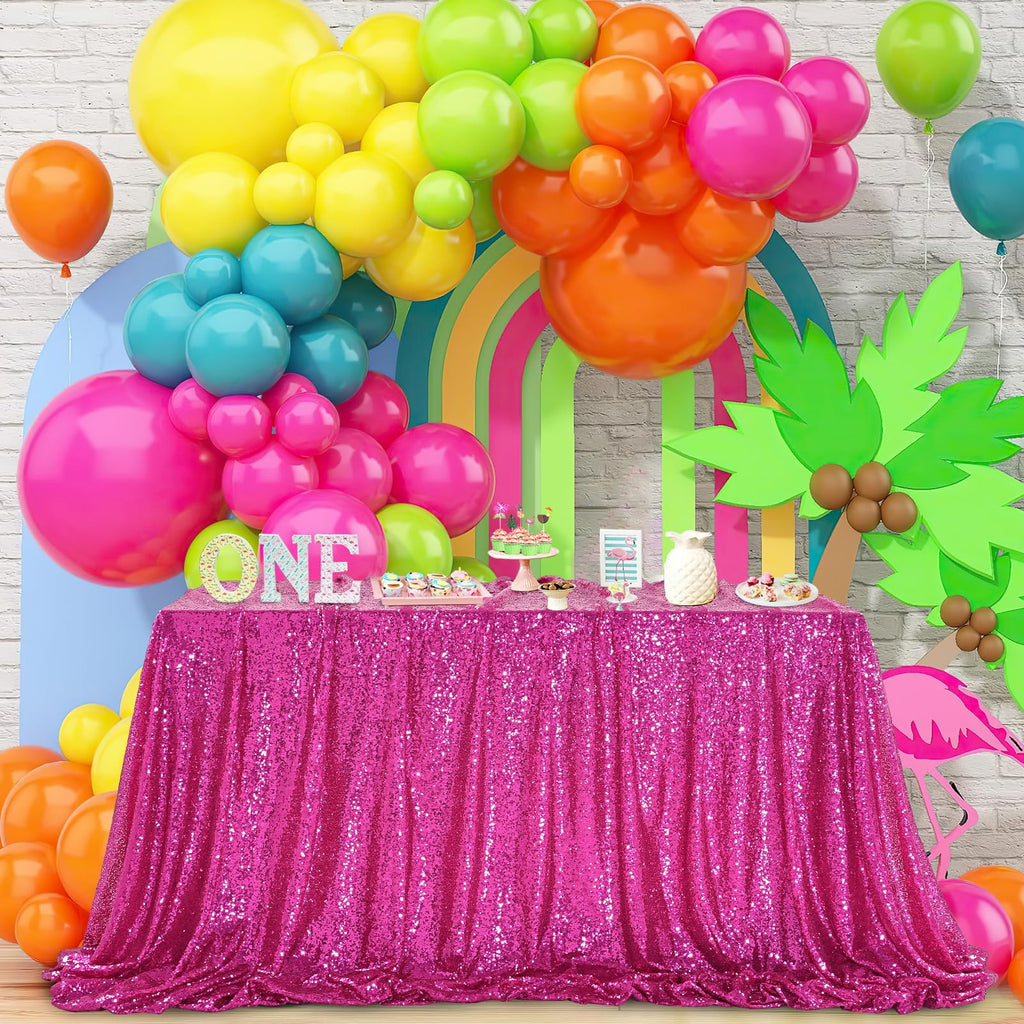 QueenDream Hot Pink Tablecloth 60 x 102 Inch Sequin Tablecloth Fuchsia Sparkly Tableclothfor Bridal Baby Shower Wedding Christmas Decorations