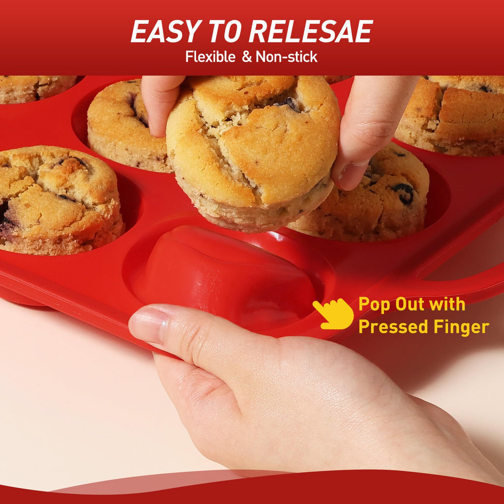 24 Cups Silicone Muffin Pan with Metal Reinforced Frame Mini Size Cupcake Pan Tray Egg Bites Silicone Circle Cookie Molds Muffin Tin Tart Pans Baking Sheet Set for Breakfast Sandwiches Round