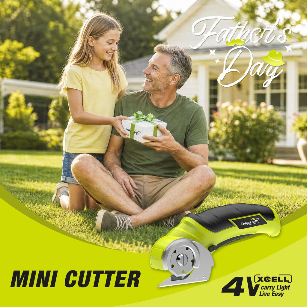 SnapFresh Cordless Electric Scissors, 4V Electric Mini Box Cutter, Carpet & Cardboard Cutter Tool with a Replacement Blade/Charger, Rotary Cutter for Cardboard Packages Leather Plastic （Green）