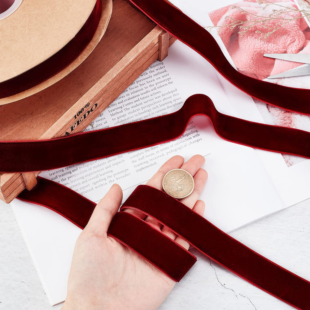 arricraft 20 Yards × 1 Inch Christmas Single Side Velvet Ribbon, Satin Ribbon Roll for Wedding, Gift Wrapping, Hair Bows, Red Velvet Ribbon, Flower Arranging, Home Decorating (Dark Red)