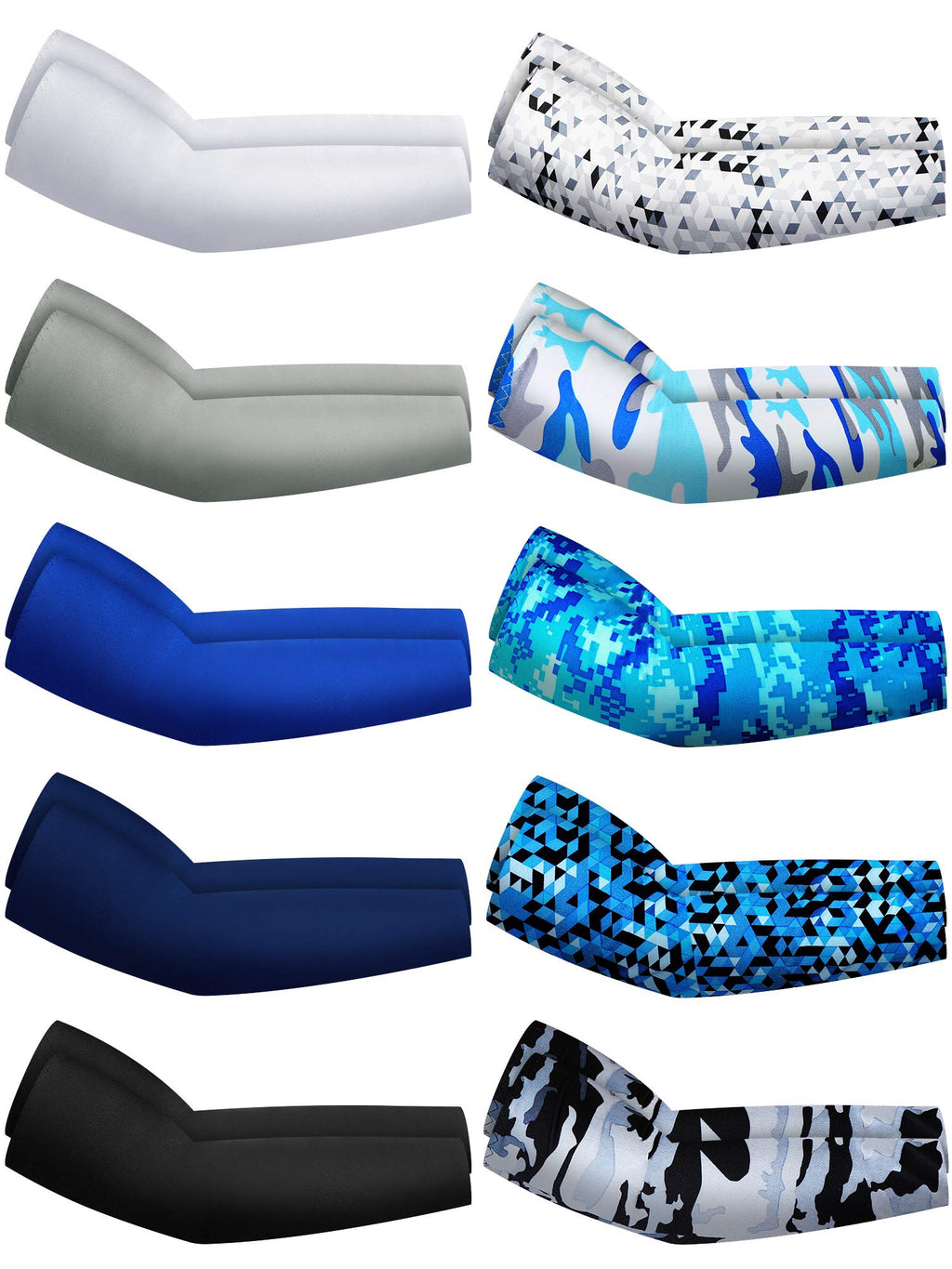 10 Pair UV Sun Protection Arm Sleeves Compression Sports Cooling Sleeves for Men Women Teenager Youth Golf Baseball Basketball Running Outdoor (Blue Series, Novel Camo)