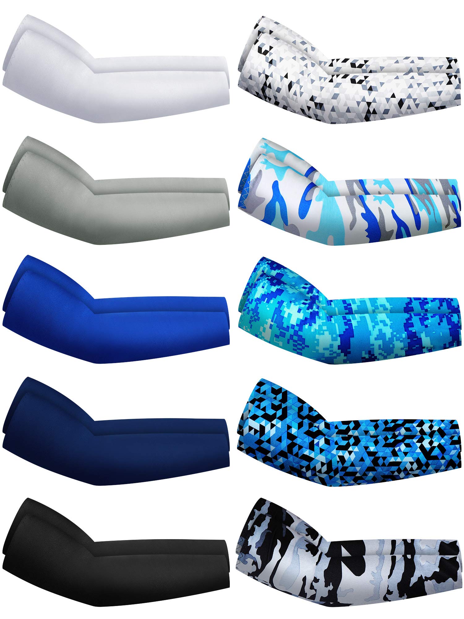 10 Pair UV Sun Protection Arm Sleeves Compression Sports Cooling Sleeves for Men Women Teenager Youth Golf Baseball Basketball Running Outdoor (Blue Series, Novel Camo)
