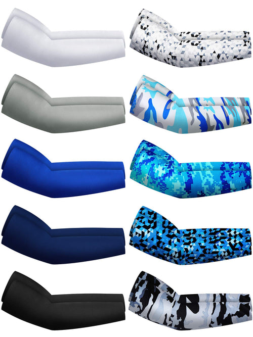 10 Pair UV Sun Protection Arm Sleeves Compression Sports Cooling Sleeves for Men Women Teenager Youth Golf Baseball Basketball Running Outdoor (Blue Series, Novel Camo)