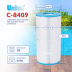 Unicel C-8409 90 Square Foot Media Replacement Pool Filter Cartridge with 174 Pleats, Compatible with Hayward Pool Products, Sta-Rite, and Waterway