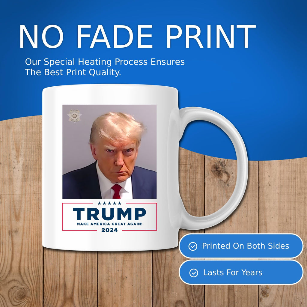 Bliss Monkey Co. Trump Make America Great Again Coffee Mug - Trump Mugshot - 11 Ounce Coffee Mug - Premium White Coffee Mug