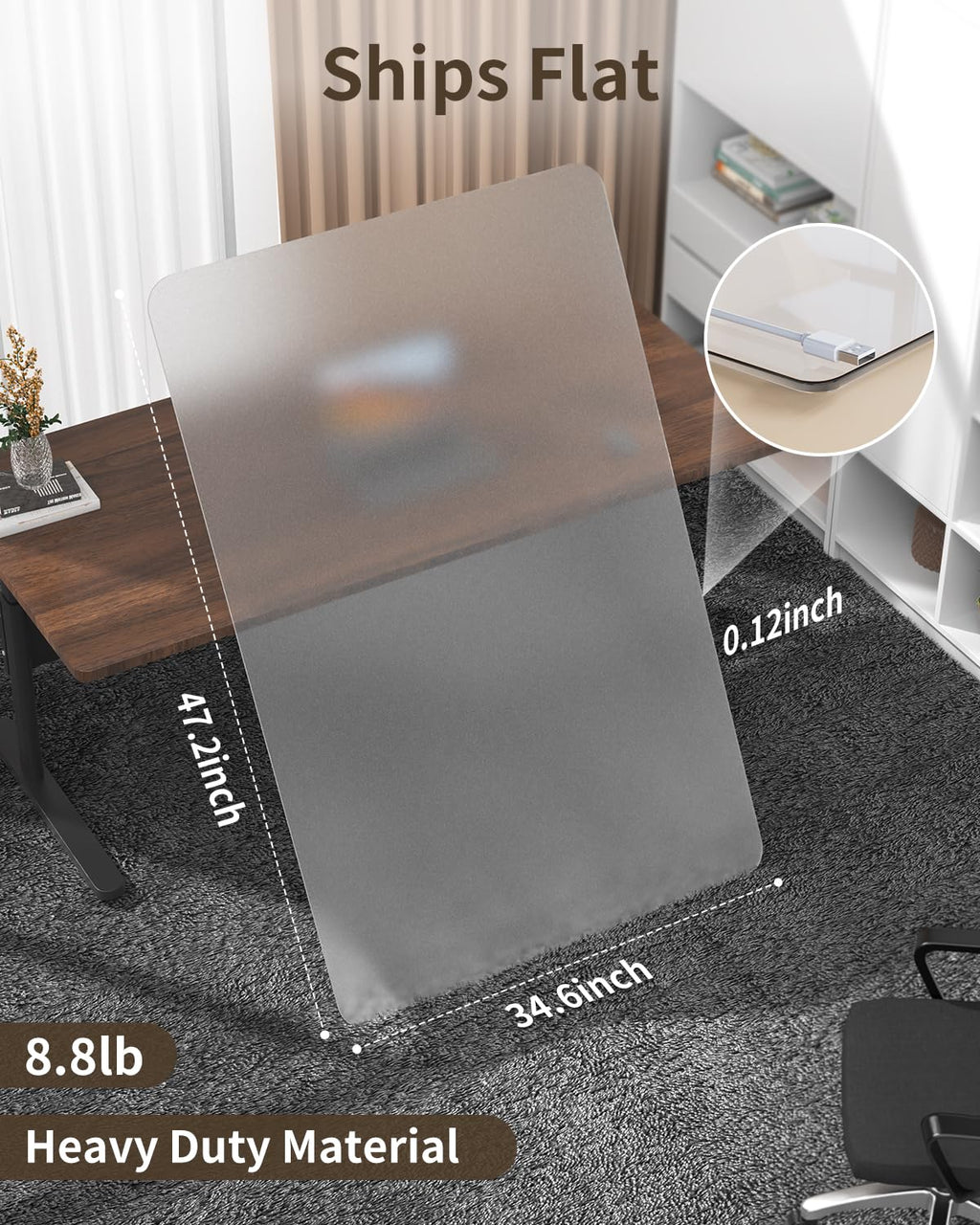 Blvornl Frosted Clear Chair Mat for High Pile Carpet and Hardwood Floor, 34.6"*47.2" Hard Material Chair Mat, Heavy Duty Computer Chair Mats for Rolling Chairs, Desk Floor Rug for Office and Home