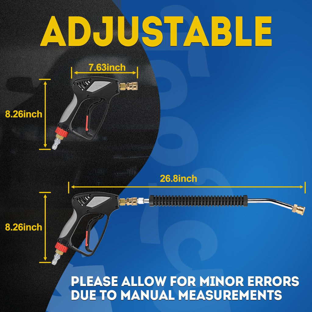 TOOLCY Pro Pressure Washer Gun and Wand, 5000 PSI High Pressure Washer Gun with 18" Curved Extension Wand, 360° Swivel, 1/4" Quick Connect Outlet, Includes 3/8" QC to M22-14mm Adapter & 5 Nozzle Tips
