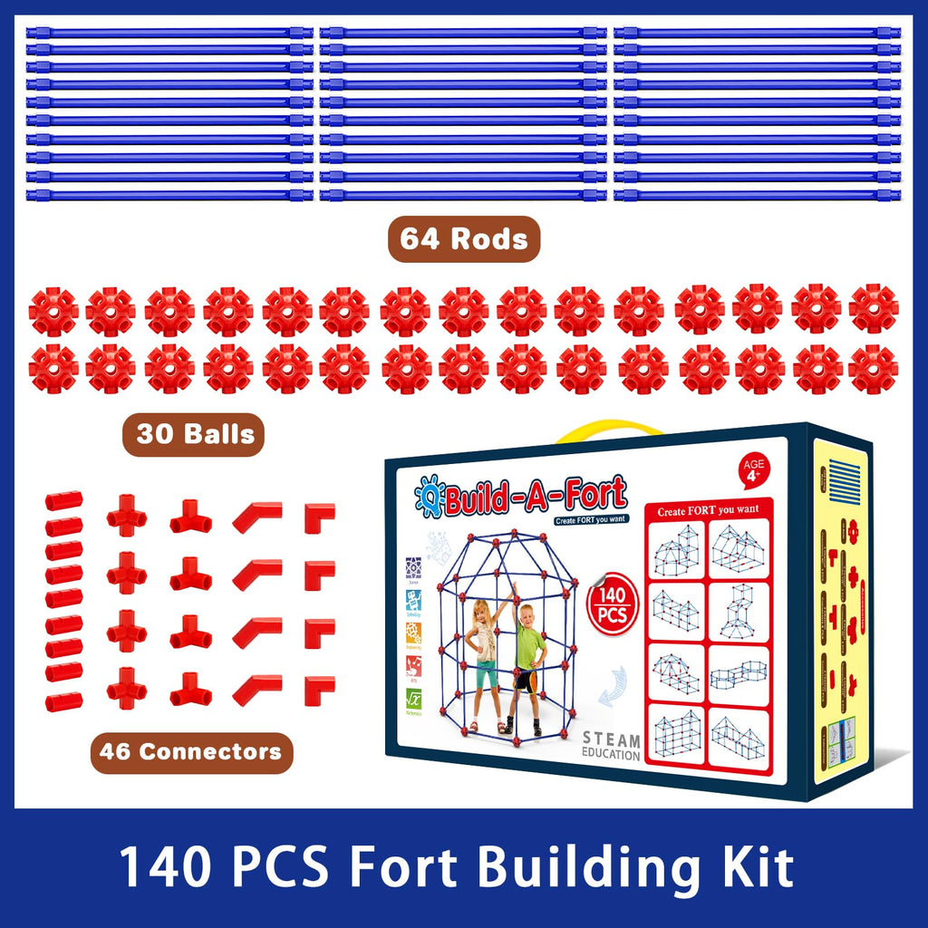 Fort Building Kits for Kids, 140 Pcs Creative STEM Construction Toys for Indoor & Outdoors Activity, Christmas, Birthday Gifts for Boys & Girls Age 4 5 6 7 8 9 10 11 12 Years Old