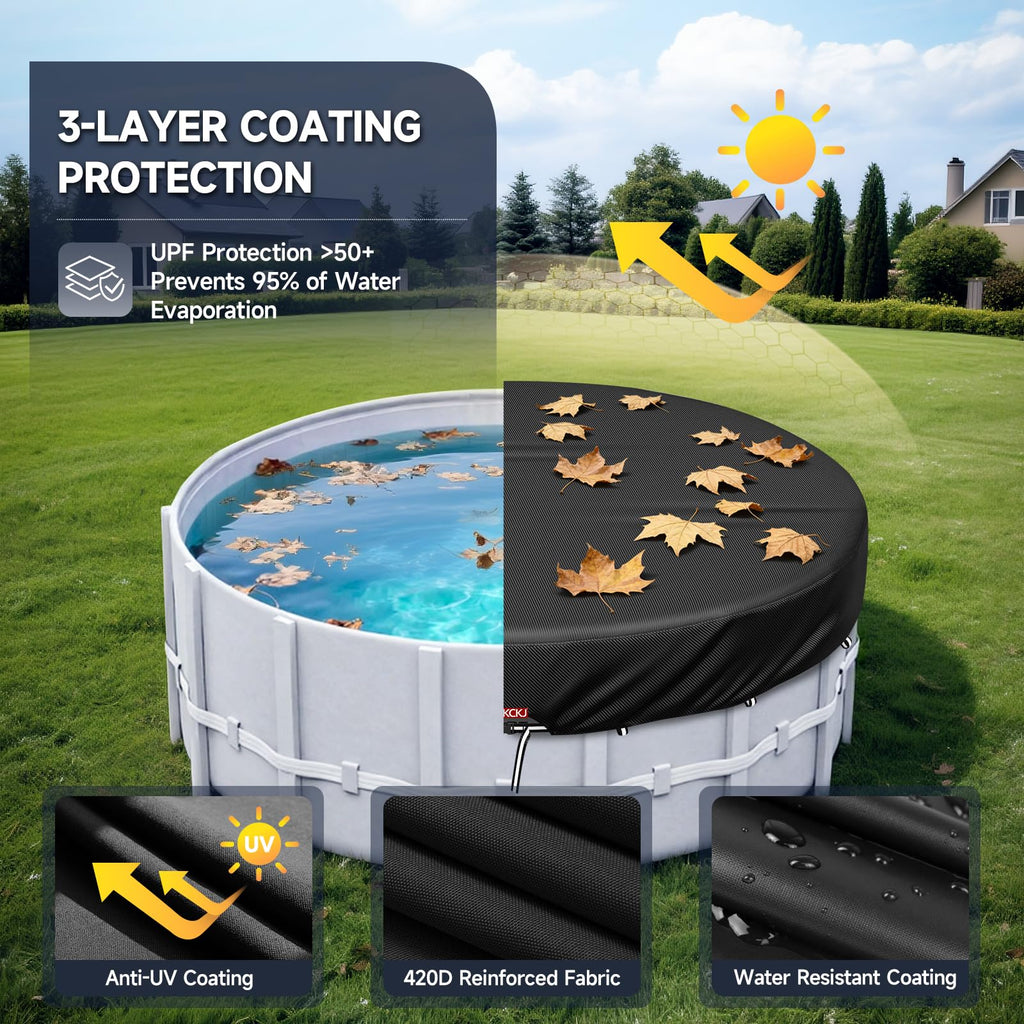 LXKCKJ 12 Ft Round Pool Cover, Solar Pool Covers for Above Ground Pools, Summer Pool Cover Protector with Cover Accessories, PE Tarp Ideal for Waterproof and Dustproof (Black)