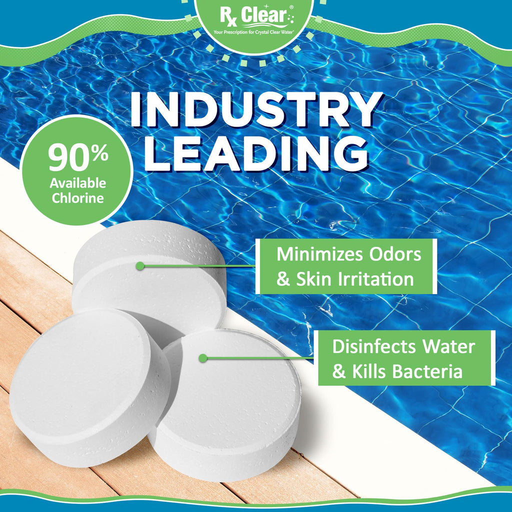 Rx Clear 3" Inch Chlorine Tabs | 5 Pounds | Individual Stabilized Chlorinating Tablets for Sanitizing Swimming Pools | Long Lasting, Slow Dissolving, and UV Protected