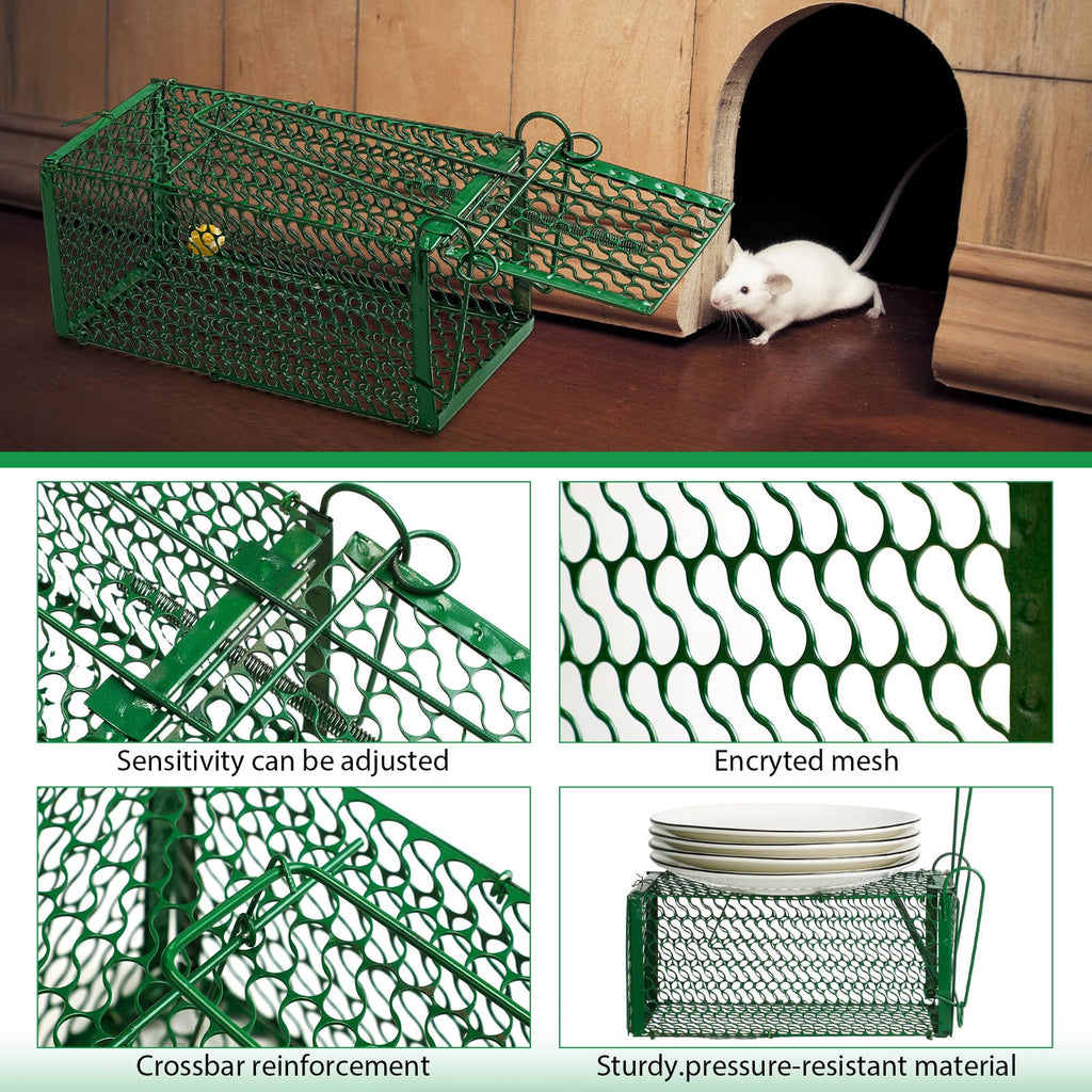 Kittmip 8 Pcs Humane Rat Trap Chipmunk Squirrel Cage Trap Foldable Rodent Trap for Small Live Animal Voles Hamsters Cage Catch and Release for Indoors Outdoors Kitchen Yard Garage (Green)