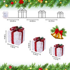 Christmas Decorations, Set of 3 Christmas Lighted Gift Boxes, Battery Operated Xmas Present Boxes, Warm White LED with Bows for Indoor Christmas Tree, Yard, Home Decor